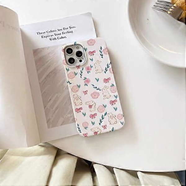 Rosa Blommig Kanin Mobilskal för iPhone 15 Pro Max, Sött Korea 3D Kanin Blomma Tecknat Skal för Kvinnor Flickor