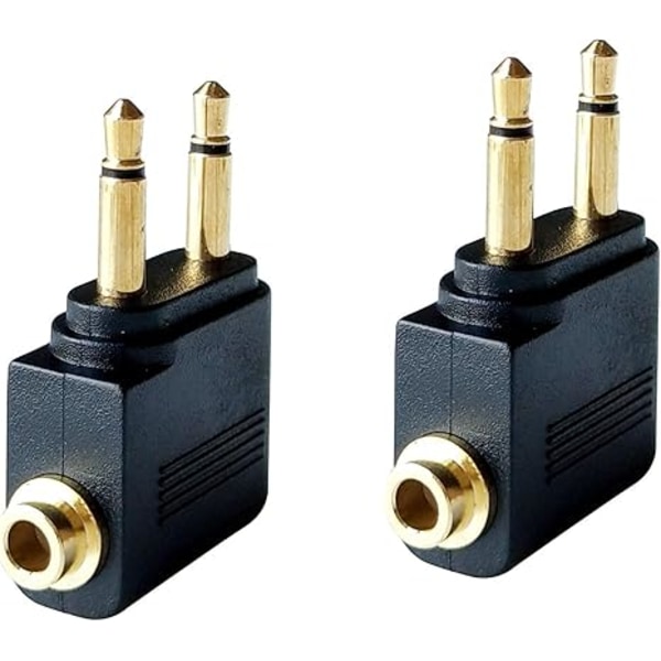 3,5 mm Hane till 3,5 mm Hona Flygplanshörlursadapter Guldpläterad (2-pack)