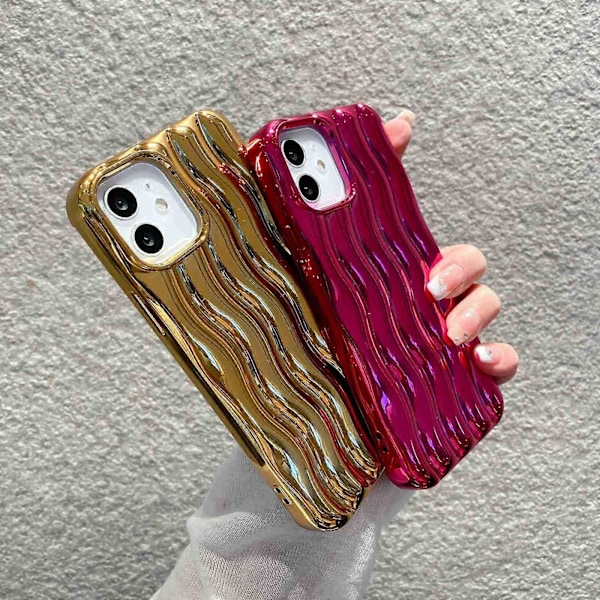För iPhone 13 Pro Max Plätering 3D Vattenvåg Textur Mobilskal