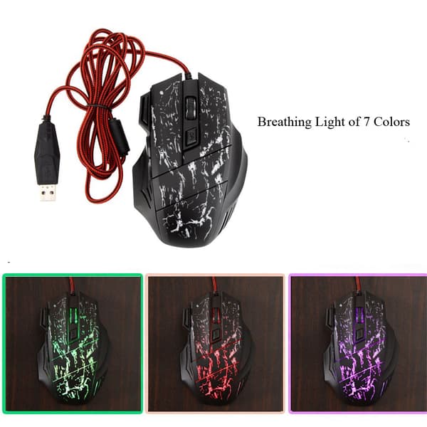 RGB gaming mus / computermus med 7 knapper multicolor