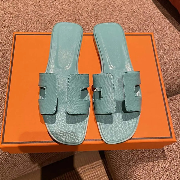 Sexede sandaler dame strand slippers Klassiske flade læder slippers dame 21