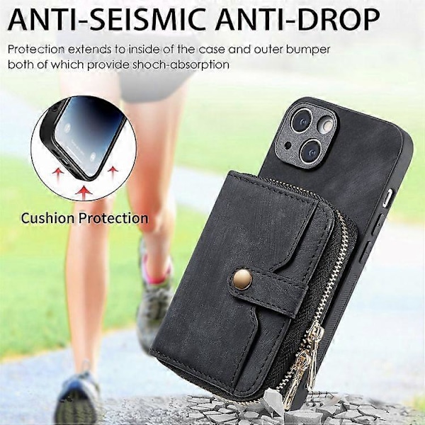 Crossbody Multifunktionell Plånboksfodral med Dragkedja för iPhone 15