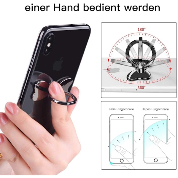 Mobiltelefonringhållare 360 Grader Rotationsbar Pack med 2 Svart