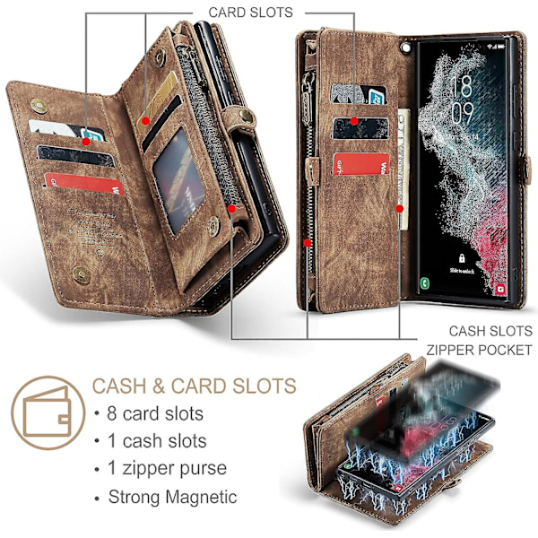 Irrotettava ruskea Samsung Galaxy S20 -kotelo, kannettava lompakkomalli, TPU-nahkainen jalusta, magneettinen kaulanauha, läppäkorttipaikat, 2-in-1-kotelo, Samsung Ga