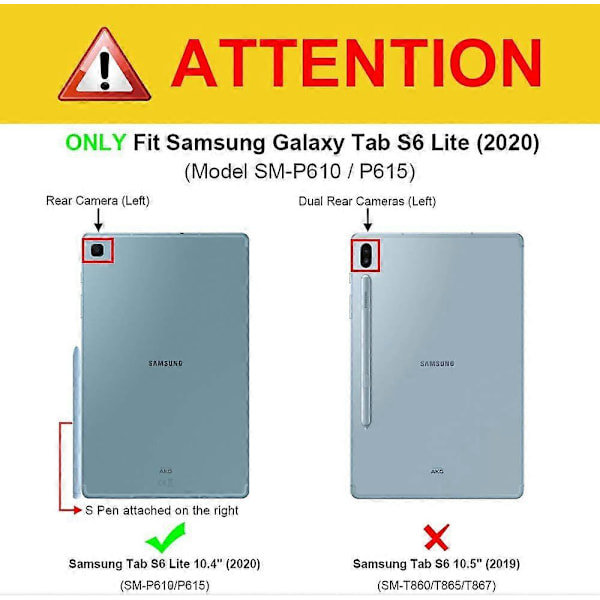Etui til Samsung Galaxy Tab S6 Lite 10,4 tommer 2022/2020 - Multi-positions Cover med kortlomme og automatisk Sleep/Wake funktion