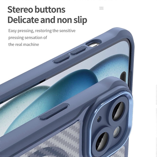 iPhone 15 -kotelo, yhteensopiva MagSafe-tekniikan kanssa, hiilikuitukuvioitu TPU+PC-puhelinkuori