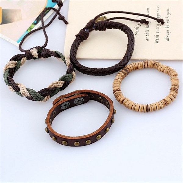 4 stk. Retro Vevd Draktskinnsarmbånd DIY Armbånd