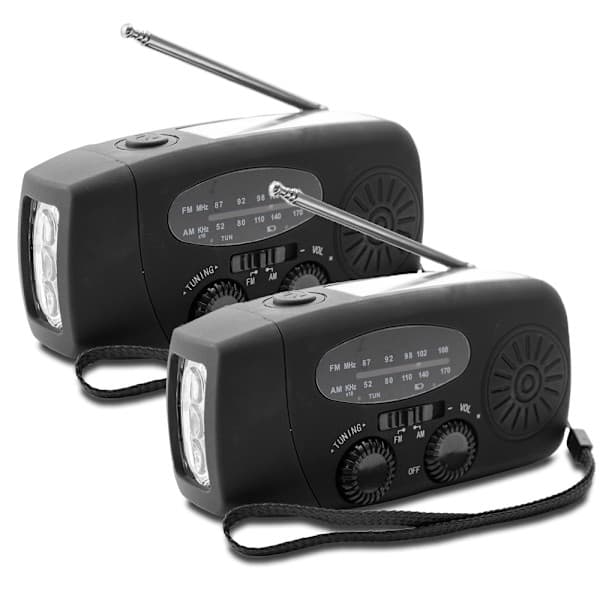Dynamoradio med solcellelader, nødradio og powerbank Dynamoradio alene Endast vevradio