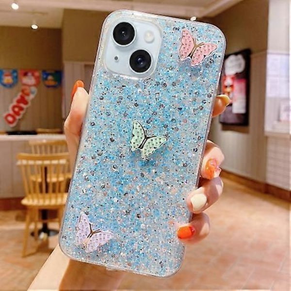 Til iPhone 15 Stjernebesat Paillet Rhinestones Farve Sommerfugle Epoxy TPU Mobiltelefon Cover