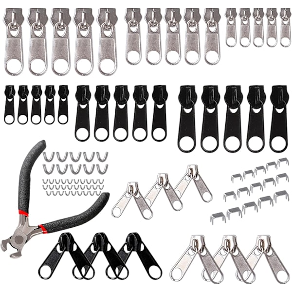 Set, 85 delar reparationskit för dragkedjor, 3 mm, 5 mm, 8 mm metalldragkedjor - Perfet