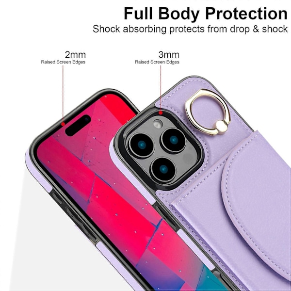 iPhone 16 Pro Max -kotelo RFID-suojauksella, lompakolla, jalustalla, nahka+TPU-puhelinkuori
