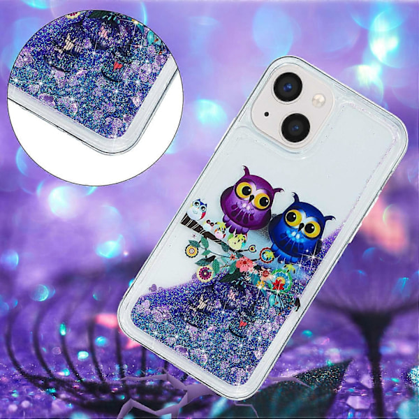 iPhone 15 Plus -puhelimelle kuvioitu TPU-puhelinkuori glitterillä ja bling-jauheella, kelluva hiekkakuori