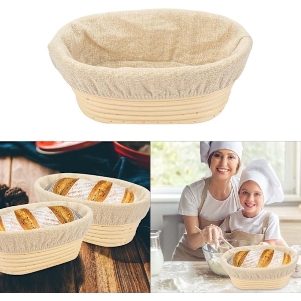 21 cm/8 tommer Oval Lang Banneton Brøddej Hævekurv i Rattan med Foring til Professionelle & Hjemmebagere