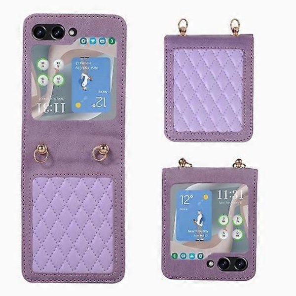 Til Samsung Galaxy Z Flip5 Diamant Gitter Foldbart Læder Mobiltelefon Cover