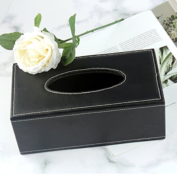 Konstläder Vävnadslåda Vävnadsdispenser, 25*14*9.5cm (Svart)