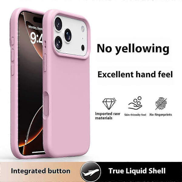 iPhone 17 Pro Max Skal Mjukt Mikrofiberfoder, Flytande Silikon + PC Skydd Rosa Pink