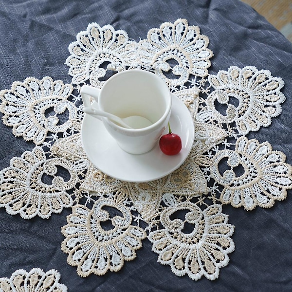 Langxiu Sirkulær Brodert Lin Spisebrikke Stoffkunst