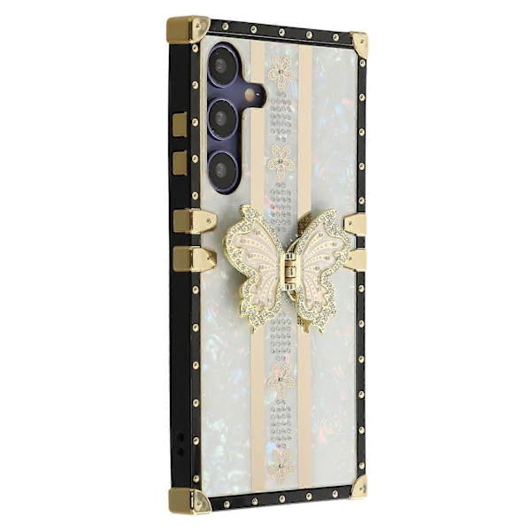Samsung Galaxy S25+ S24+ Kotelo TPU + PC Galvanoidulla Perhosjalustalla - Valkoinen