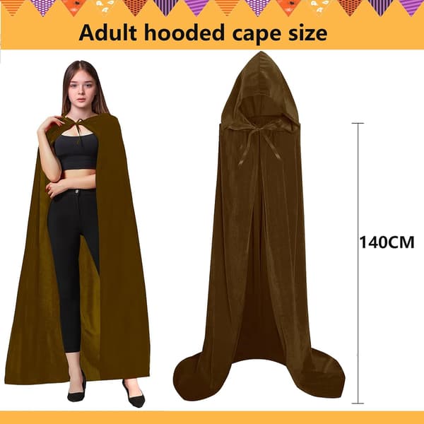 Unisex Voksne Hætteklædt Kappe Lang Fløjlskappe Halloween Cosplay Kostumer Brown