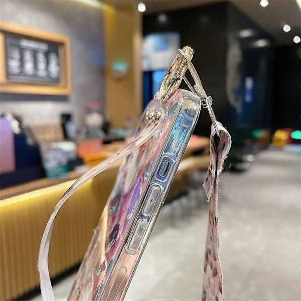 Mobilskal för iPhone 15 Pro Max med strassdekor, epoxibelagd PC+TPU-skal med snodd