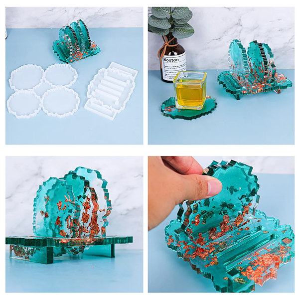 2 forme med 4 uregelmæssige coasters, coaster-beslag