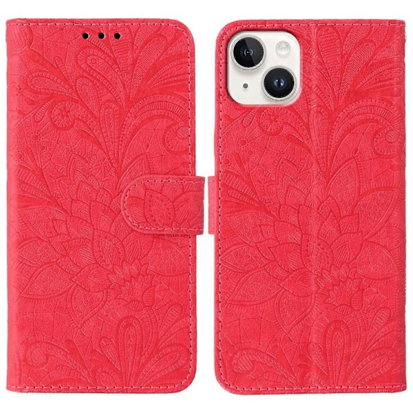 iPhone 15 -puhelimen suojakotelo pitsikukilla, PU-nahkainen lompakkokotelo