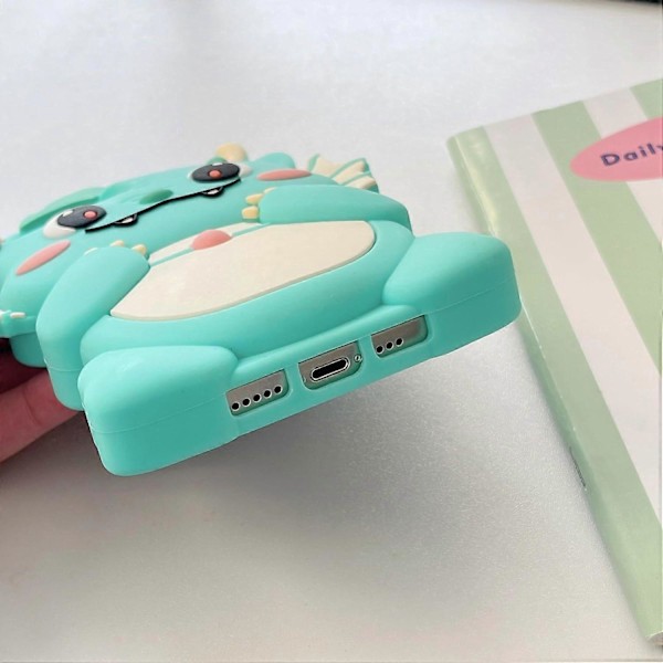 Skal för iPhone 15 Pro Max, Kawaii Mobilskal 3D Silikon Tecknad Drak Grön Roligt Sött Skal Mjukt Gummi Stötsäkert Skyddsskal Kvinnor Flickor för iP