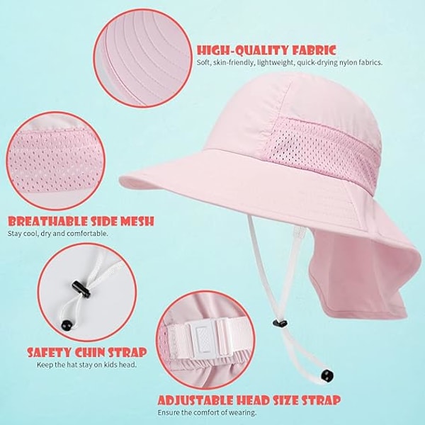 2 Pakkaa Taaperon Auringonhattuja, Säädettävät Rantahatut white+pink S