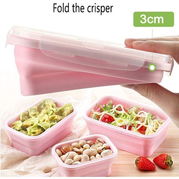 3-pack Silikon Lunchbox Bärbar Vikbar (Rosa)