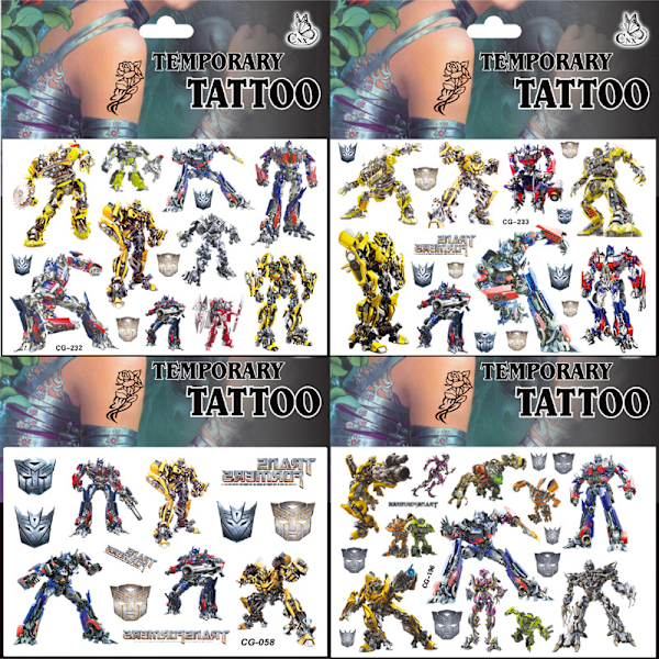 4 kpl Muunneltavia Autobot-lasten tatuointi-sarjakuvatarrat pojille