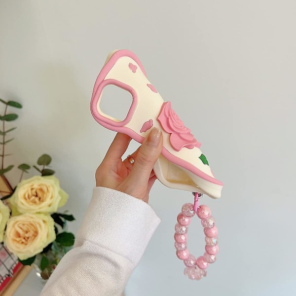 Etui til iPhone 14 Pro Max, sødt 3D Kawaii telefonetui sjovt hvidt kanin tegneseriecover med håndrem blød silikone gel faldbeskyttelsesetui kvinder Gir