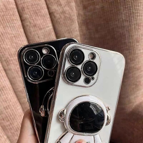 För iPhone 15 Pro Max TPU Skal Söt Astronaut Ställ Design Elektropläterad Telefonfodral