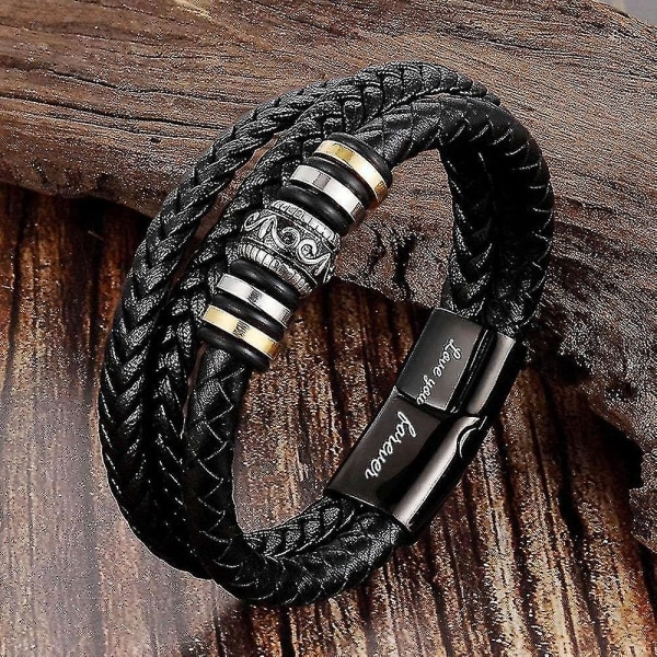 Till Min Son - Älskar Dig För Alltid Läderarmband, Flätat Läderarmband för Män