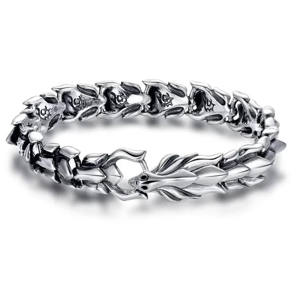 Silver Dragon Armband för Män, Dominant Personlighet 19 cm