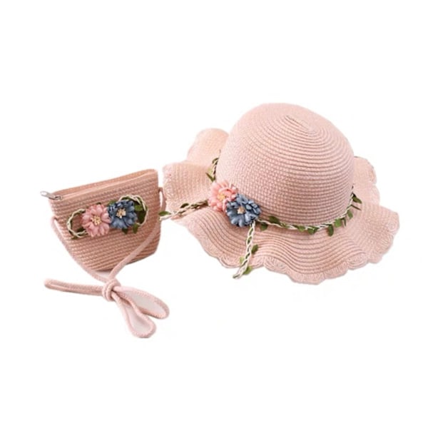 Jenter Sommerhatt Veskesett Sol Strandhatt Stropp Skulderveske pink