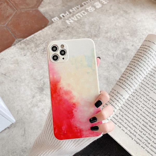 För iPhone 12 Vattenfärg TPU Mjukt Stötsäkert Skyddsfodral (Vårkörsbär)