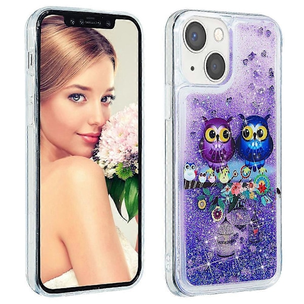 TPU-telefondeksel med mønstertrykk og glitterblingpulver-kvikksand for iPhone 15 Plus