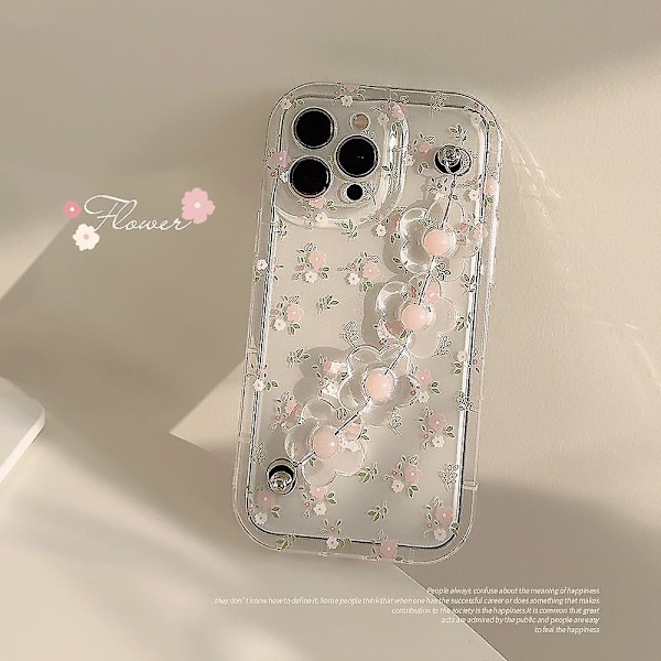 Läpinäkyvä kukka-aiheinen TPU-puhelinkotelo iPhone 13 Pro Max -puhelimelle, jossa kukkakoruketju