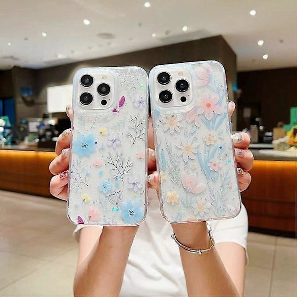 För iPhone 15 Fräscht Litet Blommigt Mobilskal Dropplim Skyddande Fodral