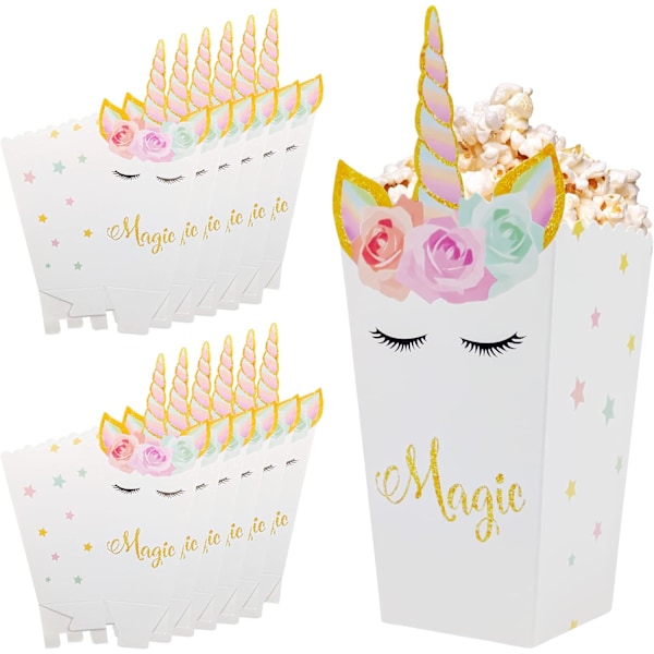 12 st Unicorn Popcornlådor, Barnkalas Papp Kartong Godis Presentask