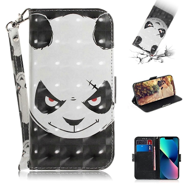 Til iPhone 14 Plus 3D Farvet Horisontal Flip Læder Telefon Cover