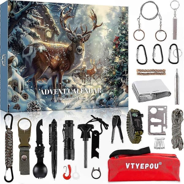 24-delt overlevelsesværktøjssæt til udendørs brug - Julekalender & Blind Box-gave til juleeventyr