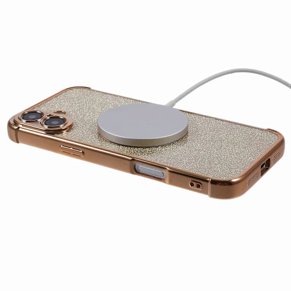 Skal för iPhone 16 Plus Elektropläterad Glitter TPU Genomskinligt Telefonskal Kompatibelt med MagSafe - Guld