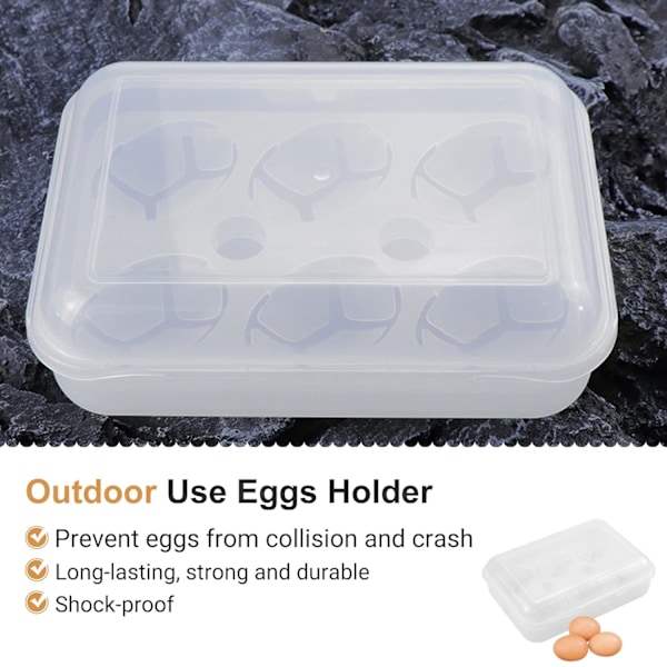Ägghållare med 6 Fack, Äggförvaringslåda i Plast Läcksäker Stötsäker Skydd för Camping Picknick Resor Kök Kylskåp Utomhus