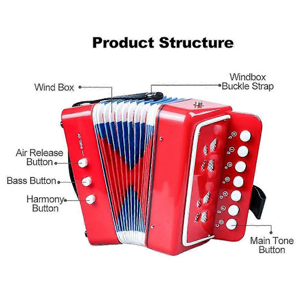 Dragspel Instrument 7 Tangenter 2 Bas Litet Dragspel Pedagogiskt Musikinstrument Julklapp LGL