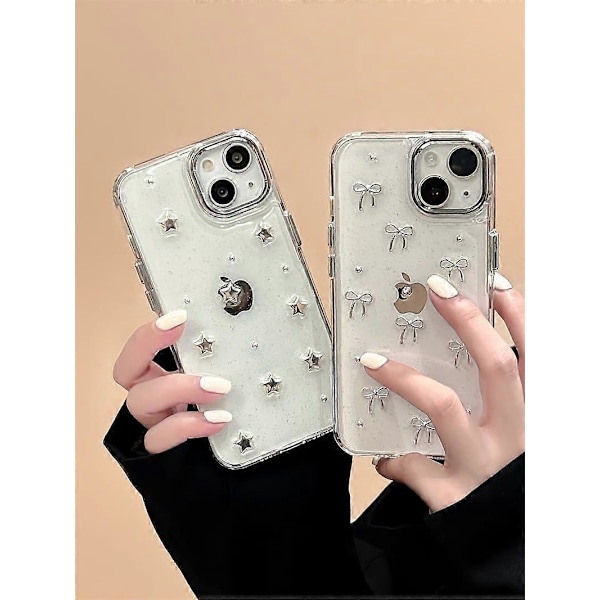 Etui til iPhone 15, Bling Glitter 3D Sløjfe Telefon Etui Sødt Glitrende Krystalklart Sløjfe Æstetisk Design Etui Slankt Blødt Holdbart TPU Transparent Beskyttelse