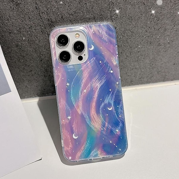 För iPhone 12 Dubbla Lager Gradient Dröm Stjärnklar Akryl Hybrid TPU Telefonfodral