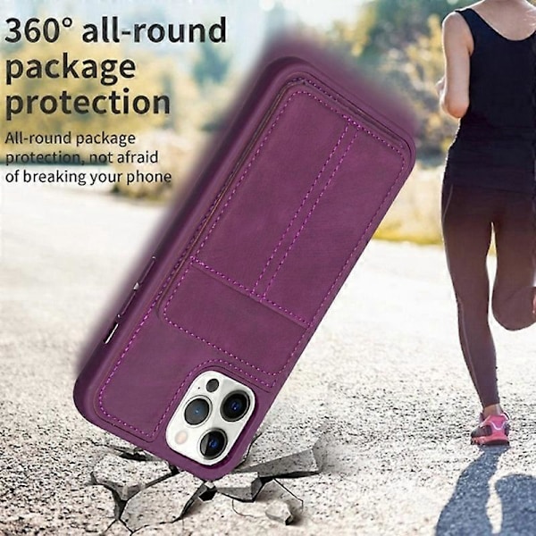 Mat Telefoncover med Stativ og Kortholder i PU Læder + TPU til iPhone 15 Pro Max