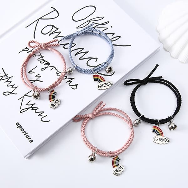 2 st Regnbågsklocka Bästa Vän Armband Rep Enkelt Regnbåge pink blue