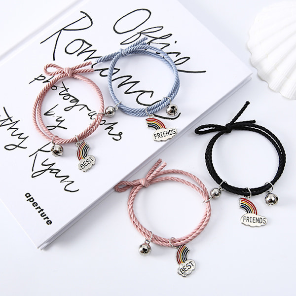 2 stk. Regnbuebjelle Bestevenn Armbånd Tau Enkel Regnbue pink blue